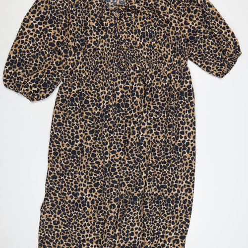 Marks and Spencer Women Brown Leopard Print Midi Fit & Flare Dress UK 20
