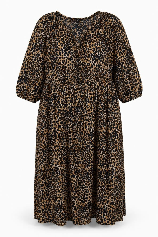 Marks and Spencer Women Brown Leopard Print Midi Fit & Flare Dress UK 20