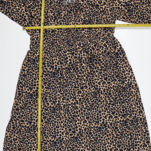 Marks and Spencer Women Brown Leopard Print Midi Fit & Flare Dress UK 20