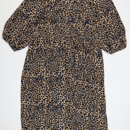 Marks and Spencer Women Brown Leopard Print Midi Fit & Flare Dress UK 20