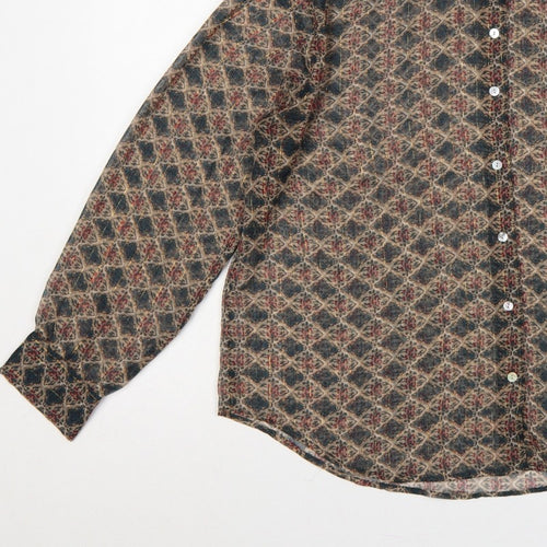 Zara Women Multicoloured L Sheer Geometric Long Sleeve Button-Up Shirt