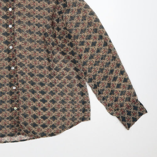 Zara Women Multicoloured L Sheer Geometric Long Sleeve Button-Up Shirt