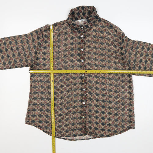 Zara Women Multicoloured L Sheer Geometric Long Sleeve Button-Up Shirt