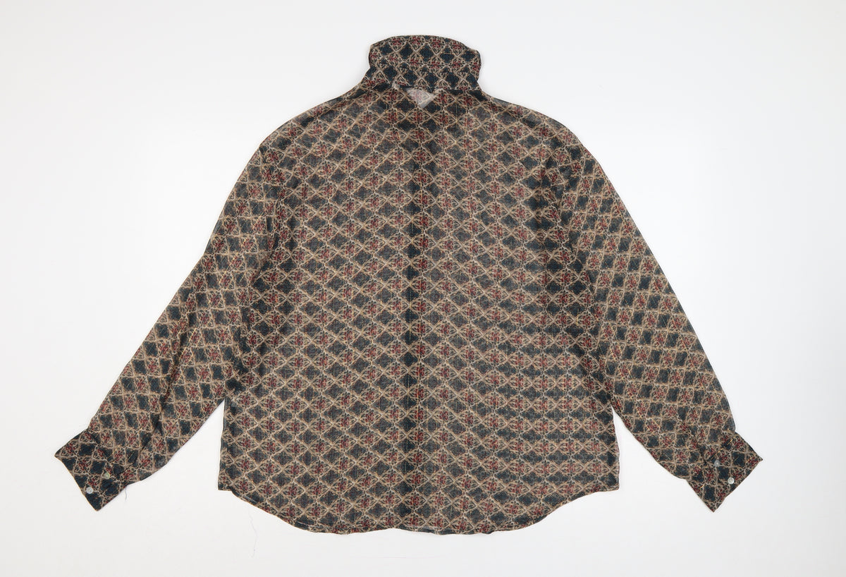 Zara Women Multicoloured L Sheer Geometric Long Sleeve Button-Up Shirt