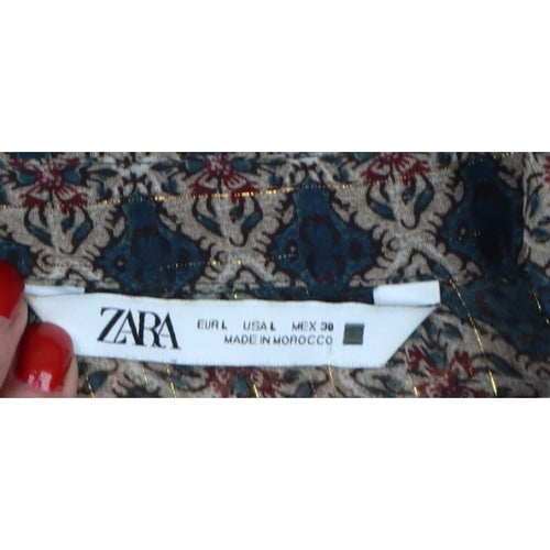 Zara Women Multicoloured L Sheer Geometric Long Sleeve Button-Up Shirt
