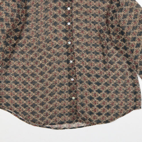Zara Women Multicoloured L Sheer Geometric Long Sleeve Button-Up Shirt