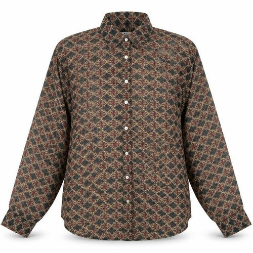 Zara Women Multicoloured L Sheer Geometric Long Sleeve Button-Up Shirt