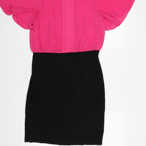 Next Tailoring Women Pink Black UK 10 Pencil Dress Flutter Sleeve