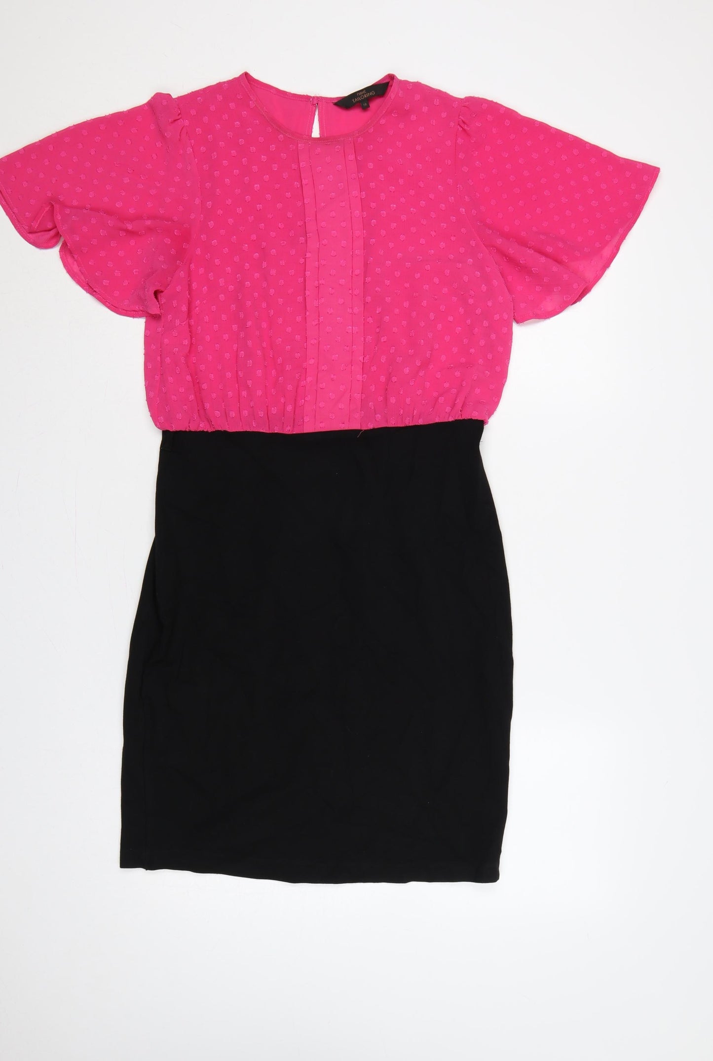 Next Tailoring Women Pink Black UK 10 Pencil Dress Flutter Sleeve