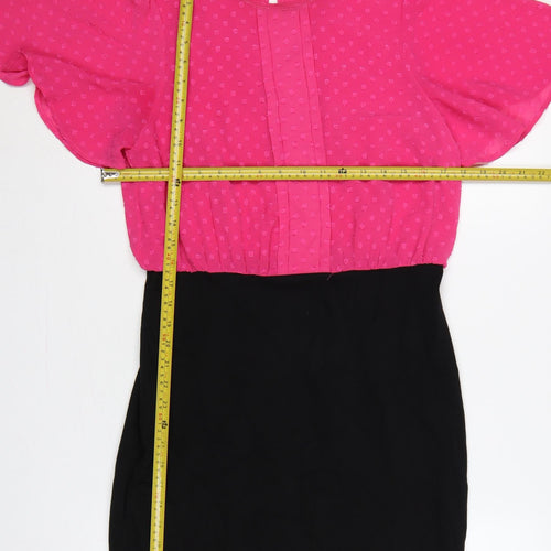 Next Tailoring Women Pink Black UK 10 Pencil Dress Flutter Sleeve