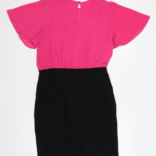 Next Tailoring Women Pink Black UK 10 Pencil Dress Flutter Sleeve