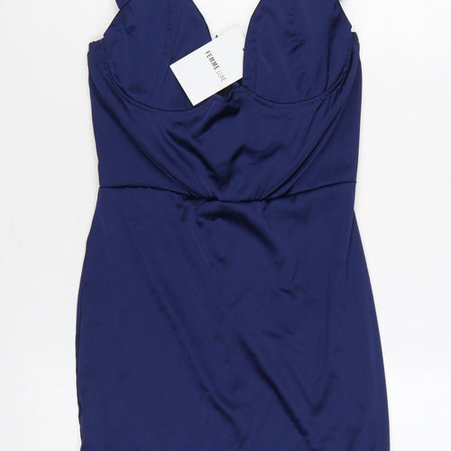 Femme Luxe Women Blue UK 8 Bodycon Halter Mini Party Dress