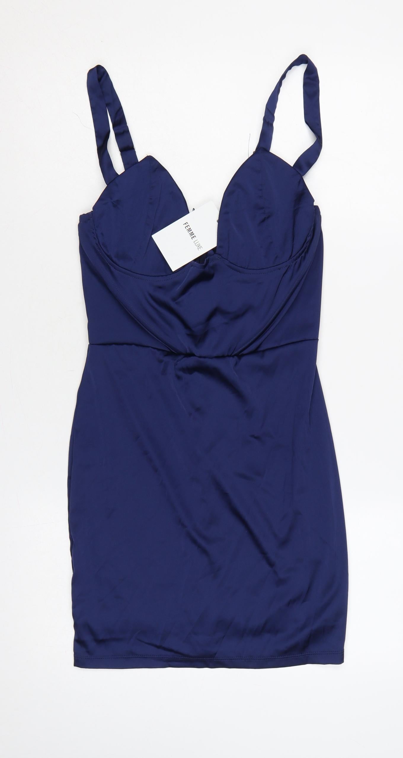 Femme Luxe Women Blue UK 8 Bodycon Halter Mini Party Dress