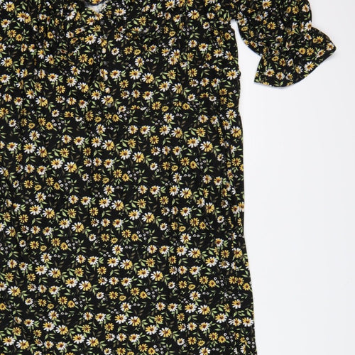 Be Fore Dawn Curve Women’s Black Floral Maxi Dress UK 22 Puff Sleeve