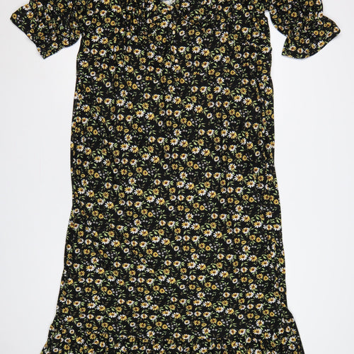 Be Fore Dawn Curve Women’s Black Floral Maxi Dress UK 22 Puff Sleeve