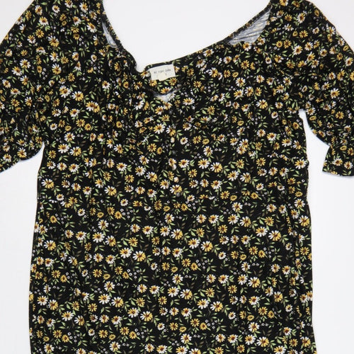 Be Fore Dawn Curve Women’s Black Floral Maxi Dress UK 22 Puff Sleeve