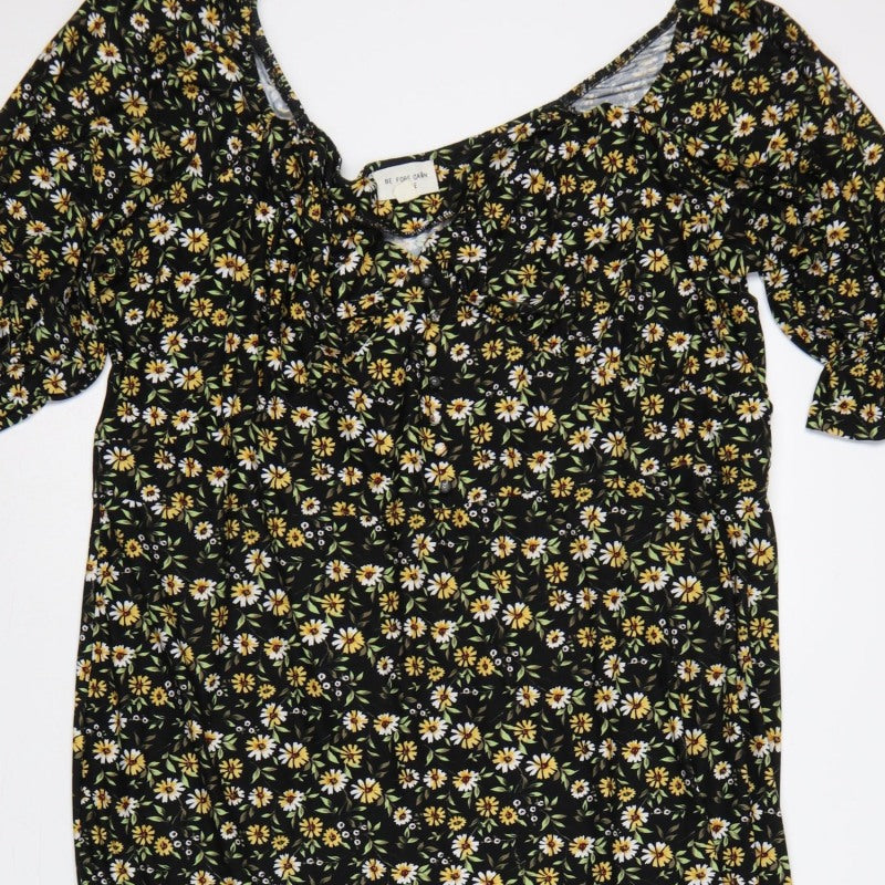 Be Fore Dawn Curve Women’s Black Floral Maxi Dress UK 22 Puff Sleeve