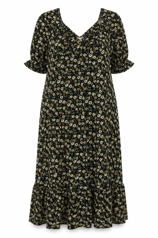 Be Fore Dawn Curve Women’s Black Floral Maxi Dress UK 22 Puff Sleeve
