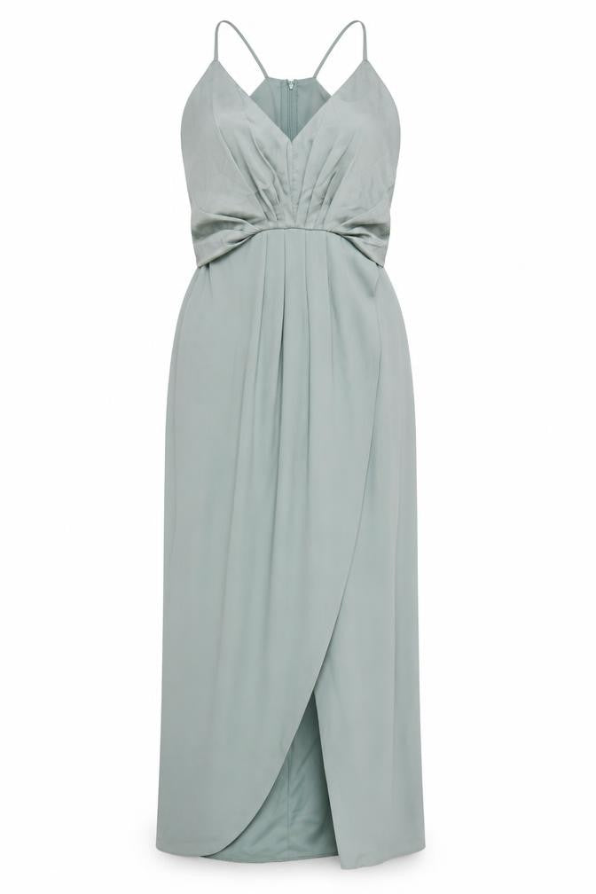 TFNC London Women Green UK 6 Maxi Wrap Satin Chiffon Strappy Occasion Dress