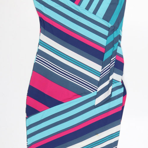 Izabel London Women Multicoloured UK 12 Striped Sleeveless Sheath Dress