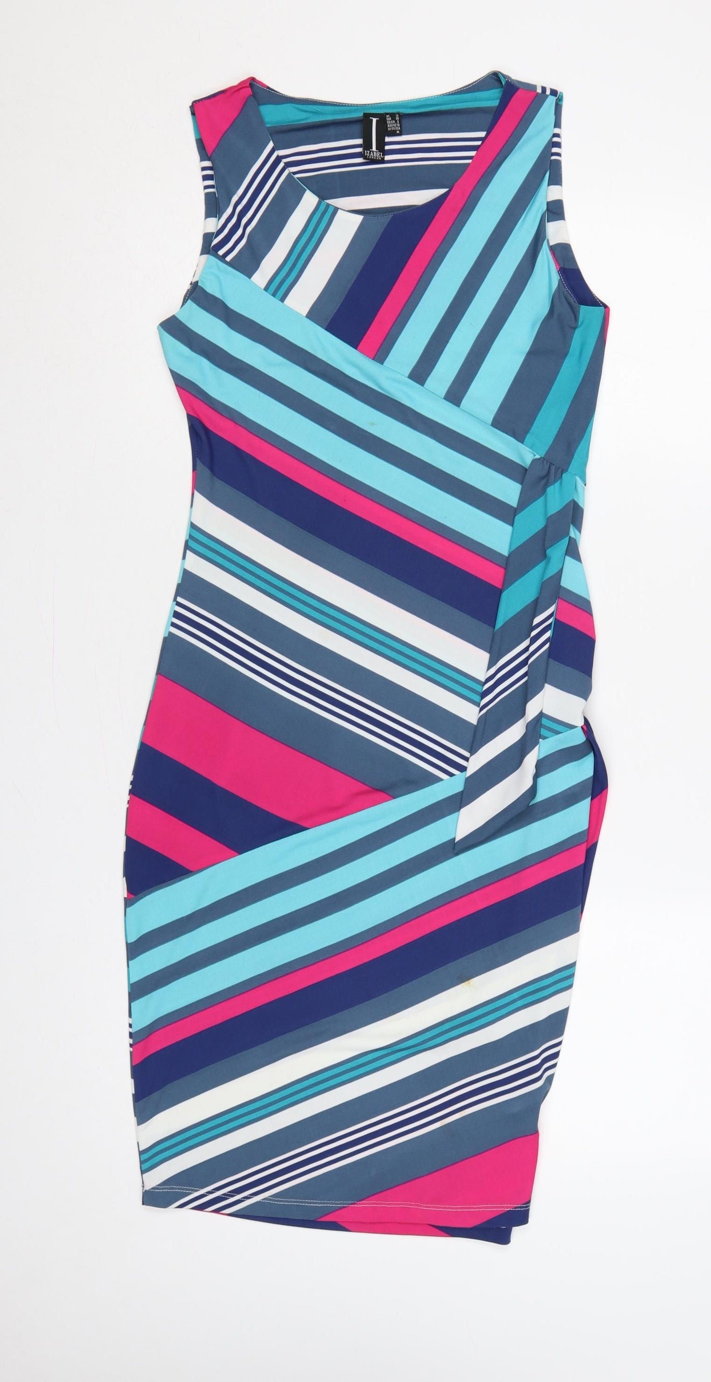 Izabel London Women Multicoloured UK 12 Striped Sleeveless Sheath Dress