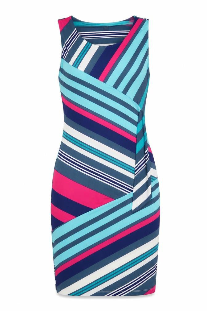 Izabel London Women Multicoloured UK 12 Striped Sleeveless Sheath Dress