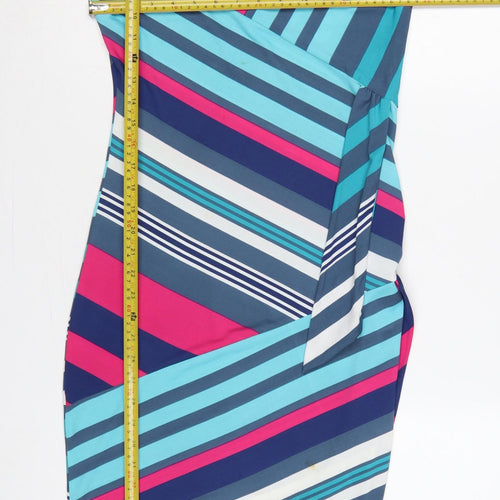 Izabel London Women Multicoloured UK 12 Striped Sleeveless Sheath Dress