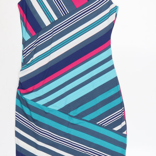 Izabel London Women Multicoloured UK 12 Striped Sleeveless Sheath Dress