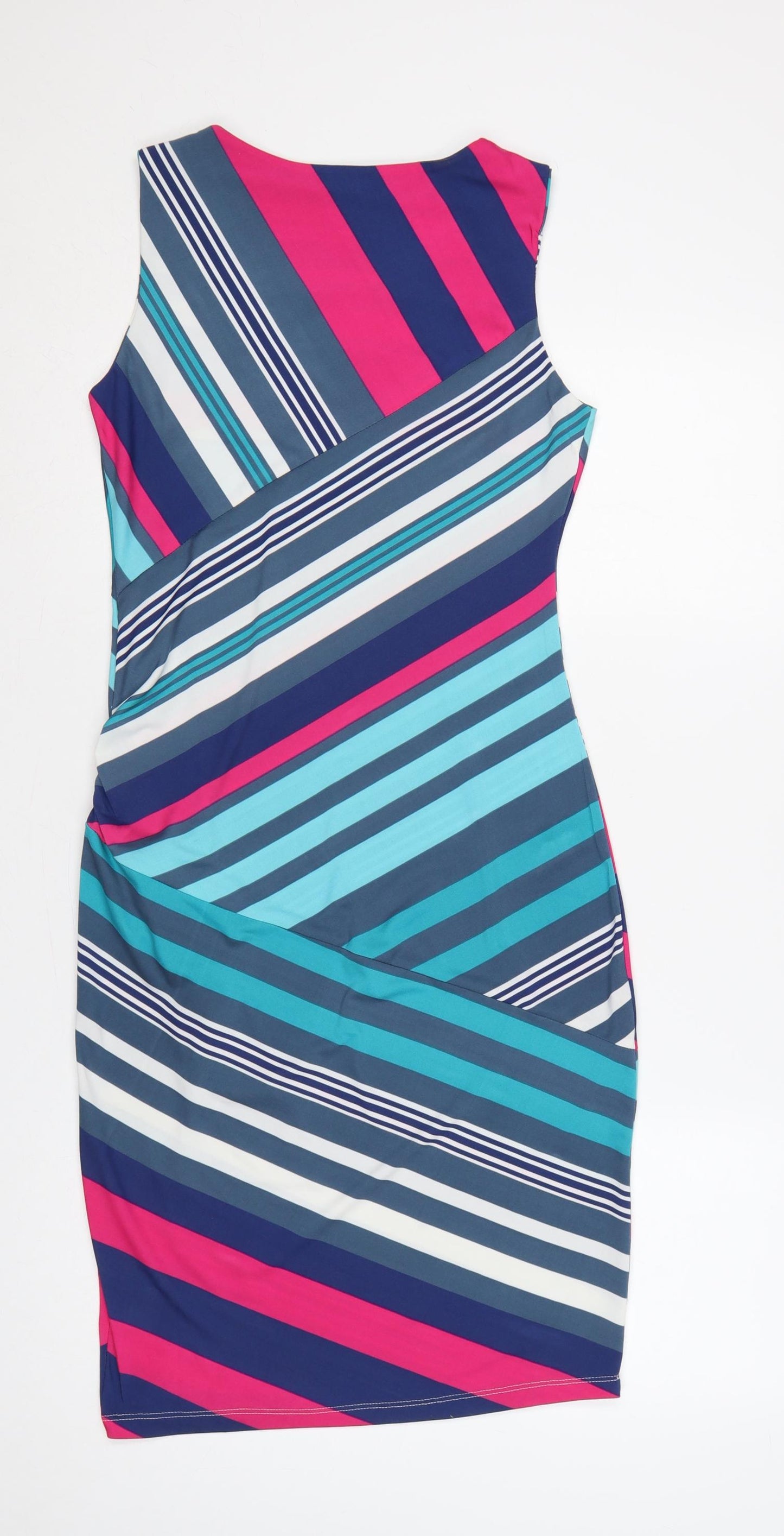 Izabel London Women Multicoloured UK 12 Striped Sleeveless Sheath Dress