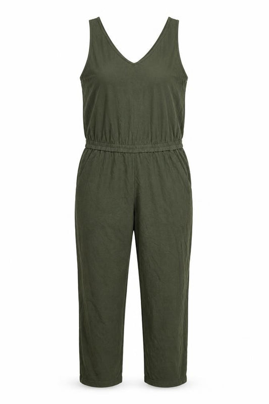 Hush Women Green Size 10 Sleeveless V-Neck Jersey Jumpsuit Pockets