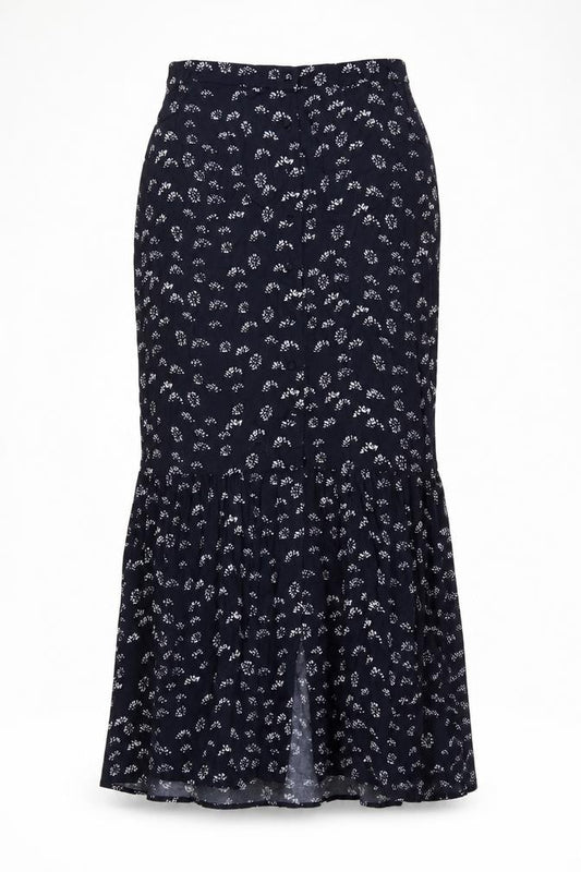 Mint Velvet Women’s Blue Floral Button Front Flared Long Skirt UK 12