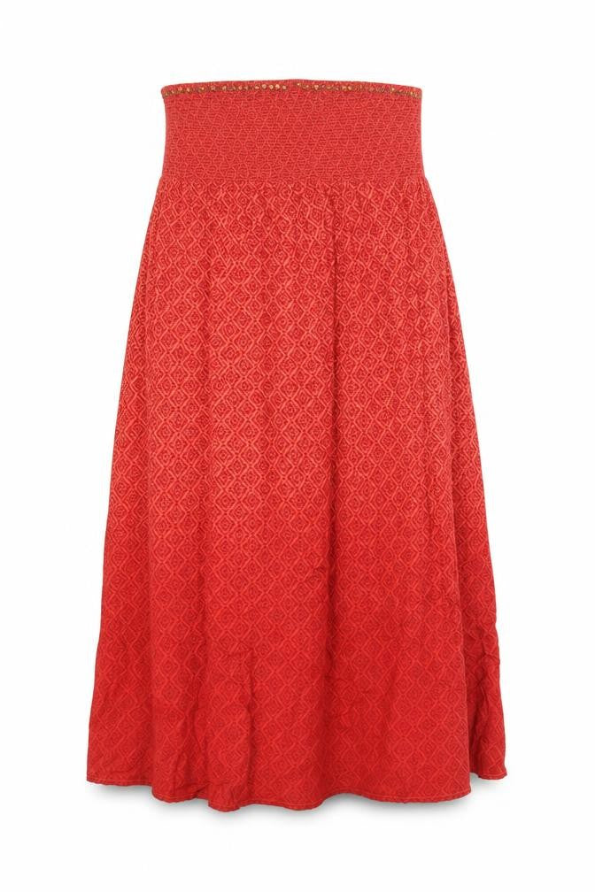 Monsoon Women Red XL Strapless Geometric Beaded Smocked Maxi Dress