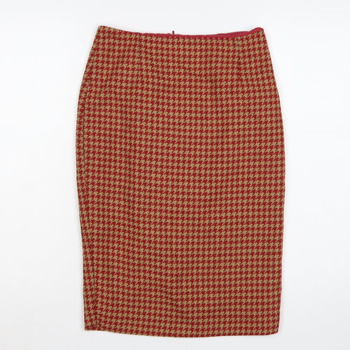 Next Women Red Houndstooth Tweed Pencil Skirt Size 8