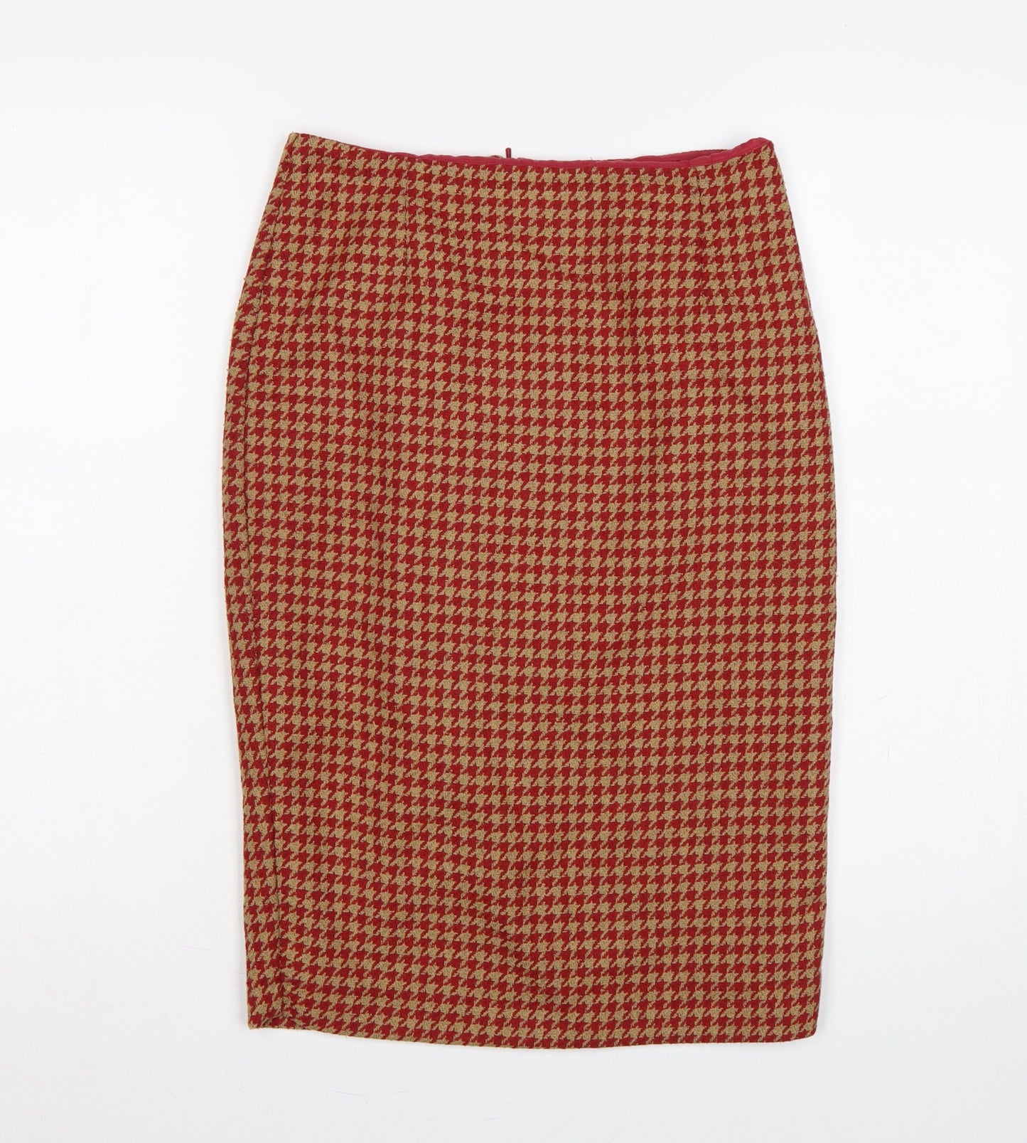 Next Women Red Houndstooth Tweed Pencil Skirt Size 8