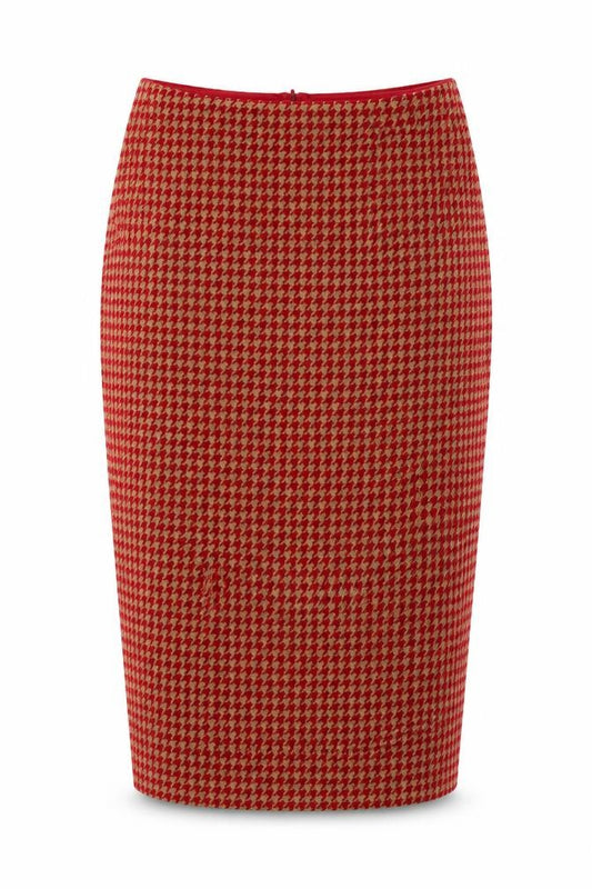 Next Women Red Houndstooth Tweed Pencil Skirt Size 8