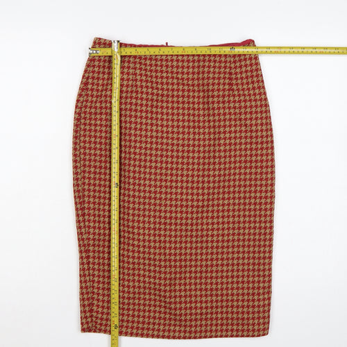 Next Women Red Houndstooth Tweed Pencil Skirt Size 8