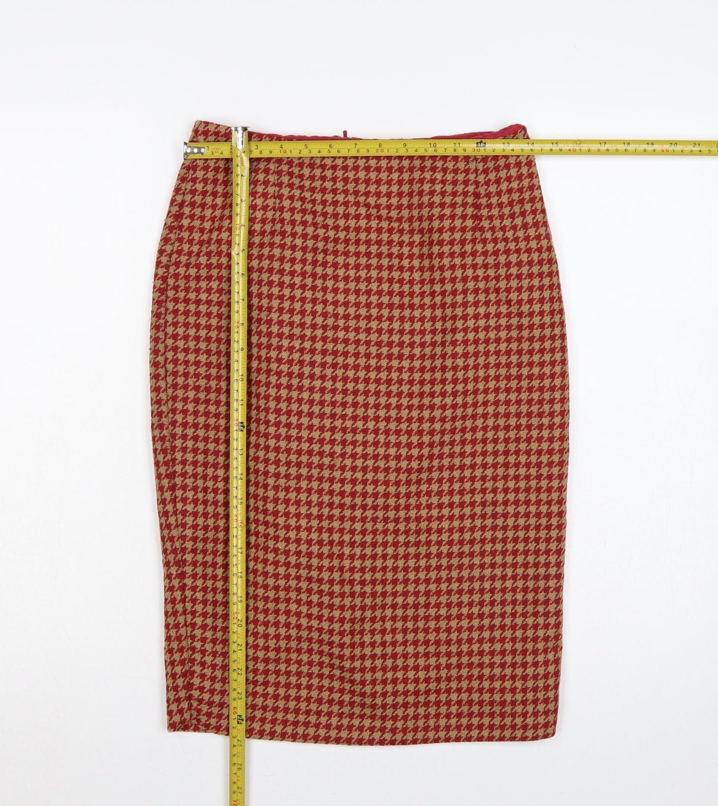 Next Women Red Houndstooth Tweed Pencil Skirt Size 8