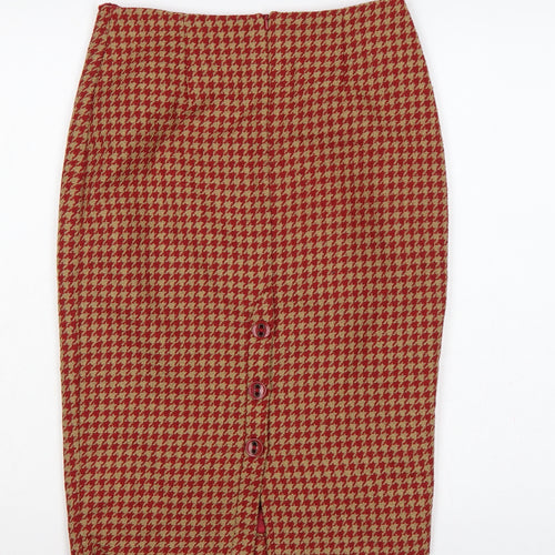 Next Women Red Houndstooth Tweed Pencil Skirt Size 8
