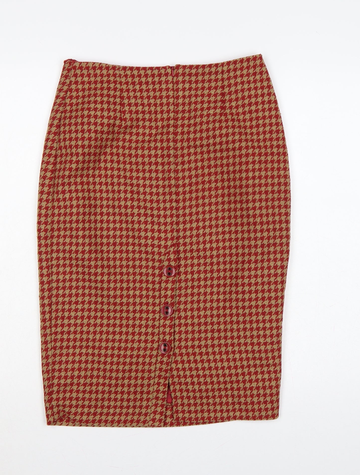 Next Women Red Houndstooth Tweed Pencil Skirt Size 8