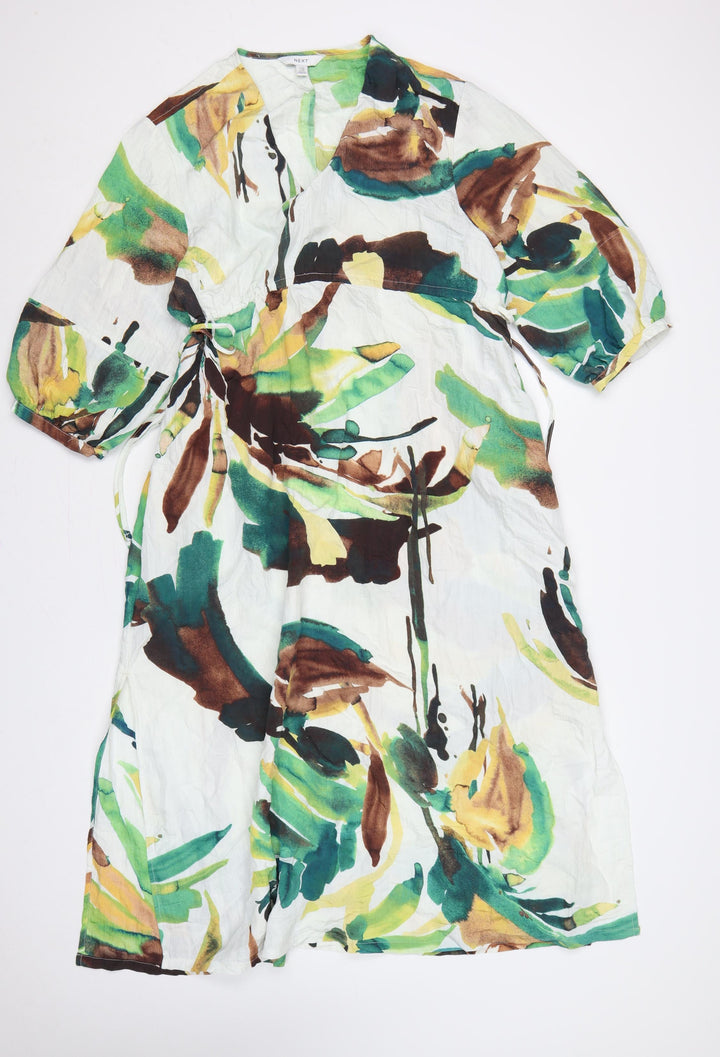 Next Women Multicoloured UK 14 Floral Wrap Midi Kimono Sleeve Dress