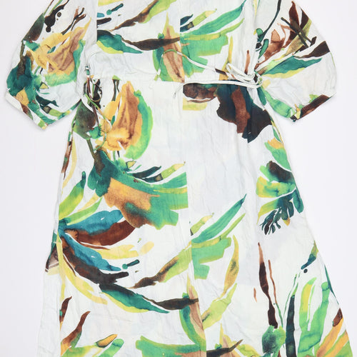 Next Women Multicoloured UK 14 Floral Wrap Midi Kimono Sleeve Dress