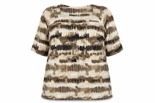 Marina Kaneva Women Beige Geometric Print Tunic Blouse Size 20