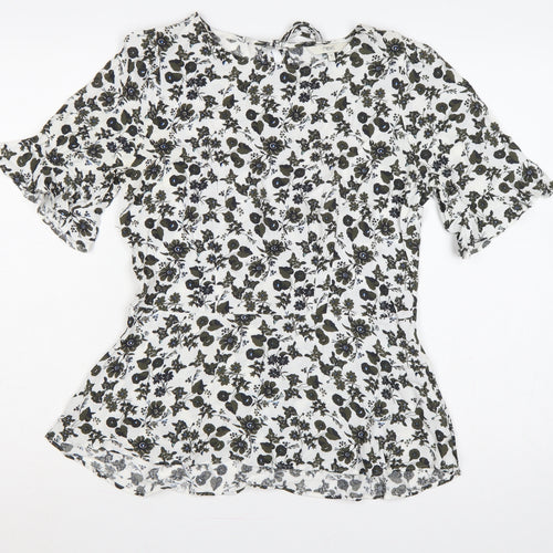 Next Women Multicoloured UK 8 Floral Viscose Flutter Sleeve Peplum Blouse