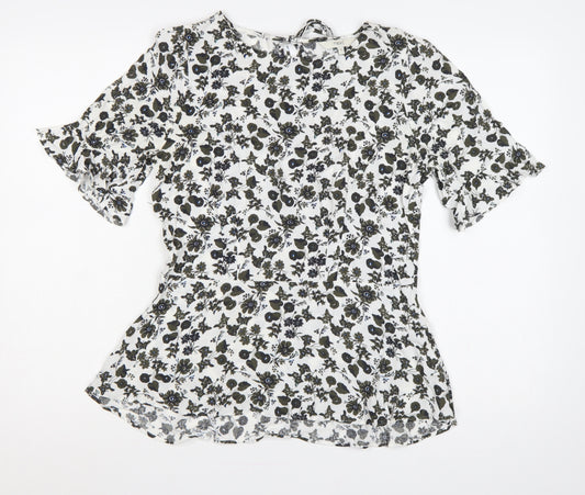 Next Women Multicoloured UK 8 Floral Viscose Flutter Sleeve Peplum Blouse