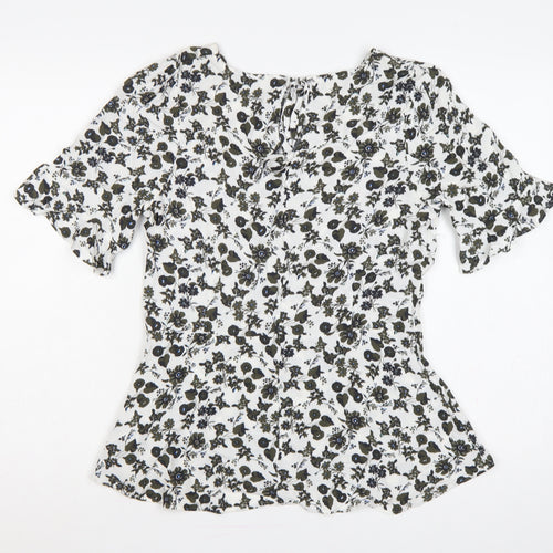 Next Women Multicoloured UK 8 Floral Viscose Flutter Sleeve Peplum Blouse