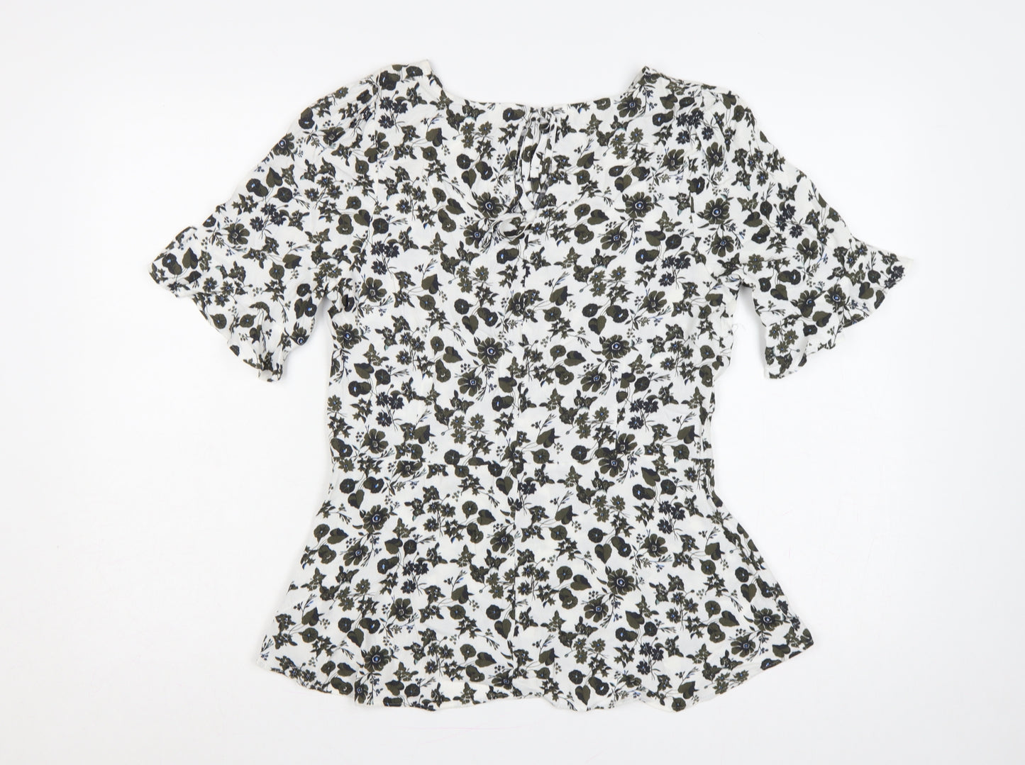 Next Women Multicoloured UK 8 Floral Viscose Flutter Sleeve Peplum Blouse