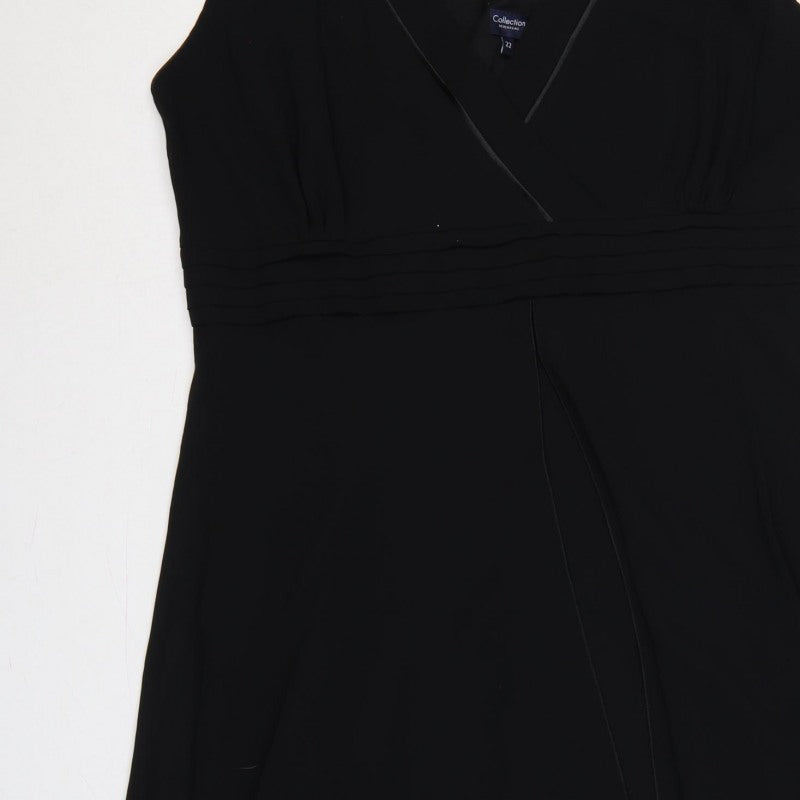 Collection Debenhams Women Black UK 22 Maxi A-Line V-Neck Chiffon Dress