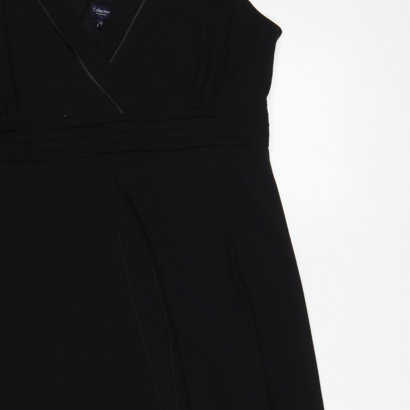 Collection Debenhams Women Black UK 22 Maxi A-Line V-Neck Chiffon Dress