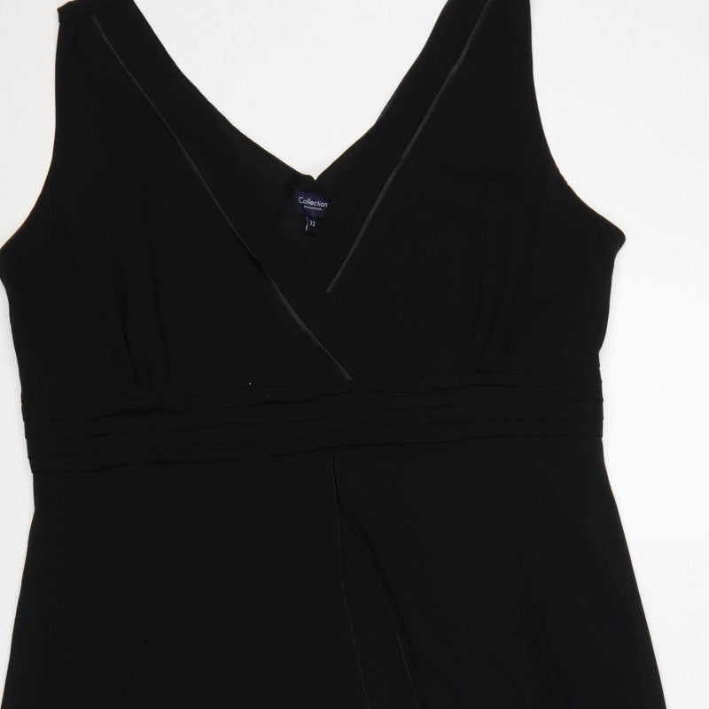 Collection Debenhams Women Black UK 22 Maxi A-Line V-Neck Chiffon Dress