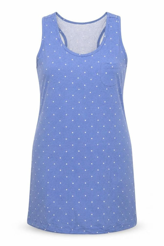 Front view of Cotton Traders Women Blue Polka Dot UK 14/16 Tank Shift Dress Cotton